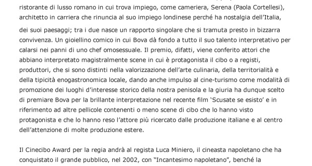 Contatto News.it: Cinecibo Award per Bova,Miniero,Vanzina, Belardi