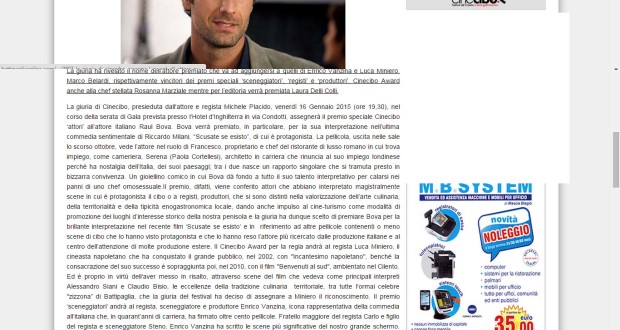 Battipagliaonline: La giuria di Cinecibo assegna l’Award all’attore Raoul Bova