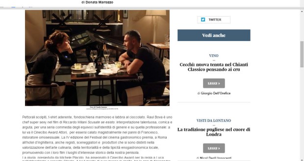 Sole 24ore: A Raoul Bova ,chef super sexy, il Cinecibo Award